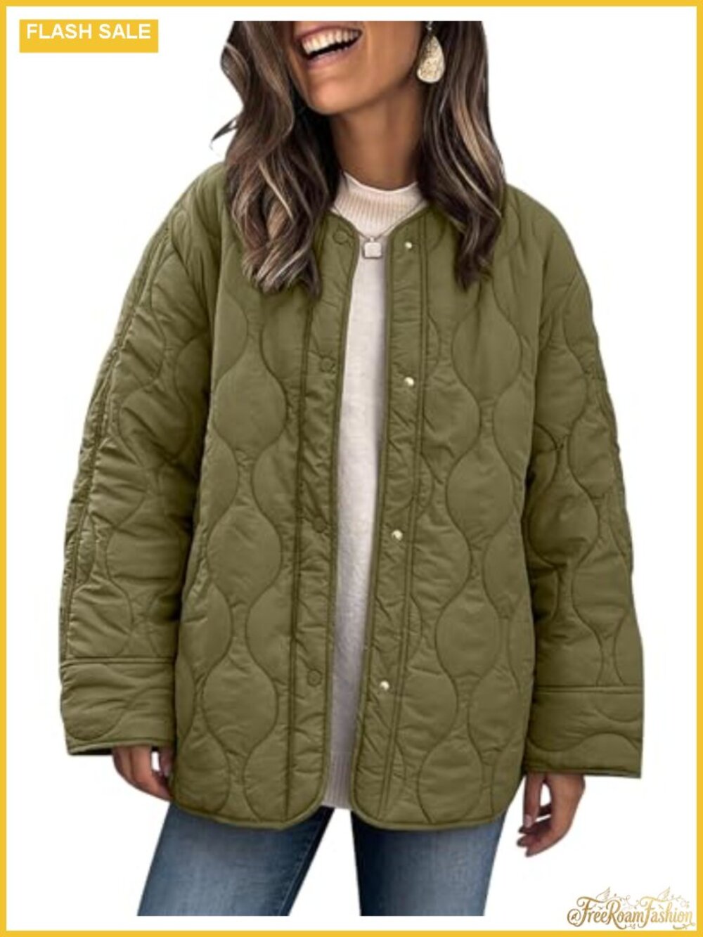 Oversized Lightweight Quilted Puffer Jacket Snap Front Fall Winter